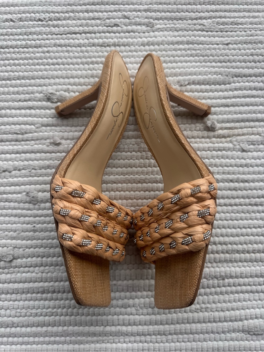 Jessica Simpson Raffia Rhinestone Mule Heels 9.5M - Picture 6 of 9